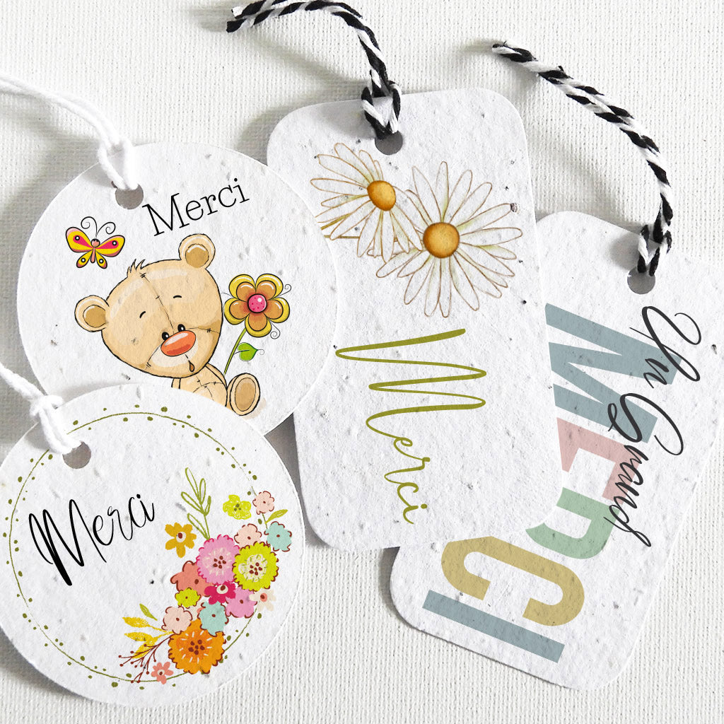 étiquettes cadeaux à planter merci