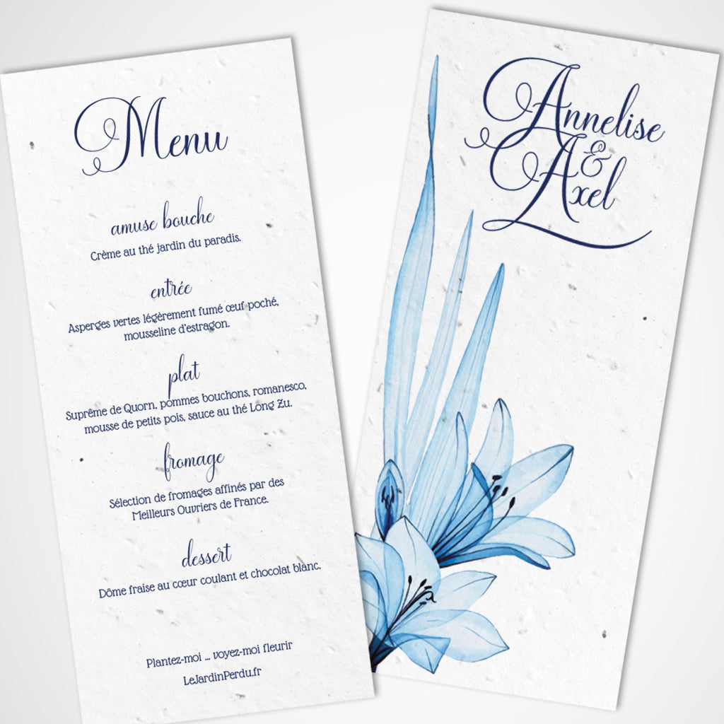Carte menu de mariage planter papier ensemencé