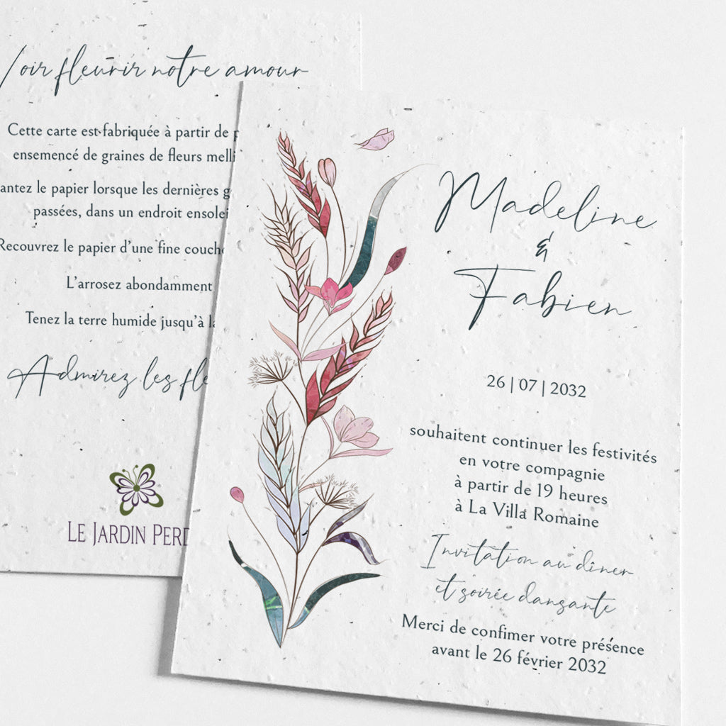 carte d'invtation mariage ensemencée
