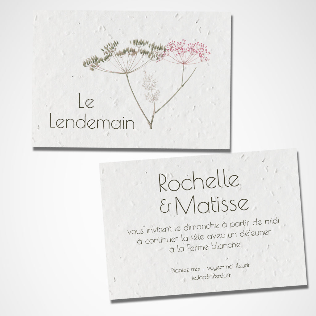 carte le lendemain mariage écoresponsable papier ensemencé