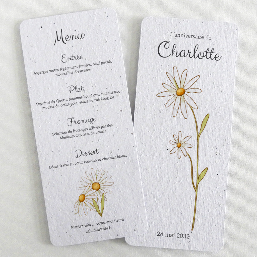 carte menu papier ensemencé