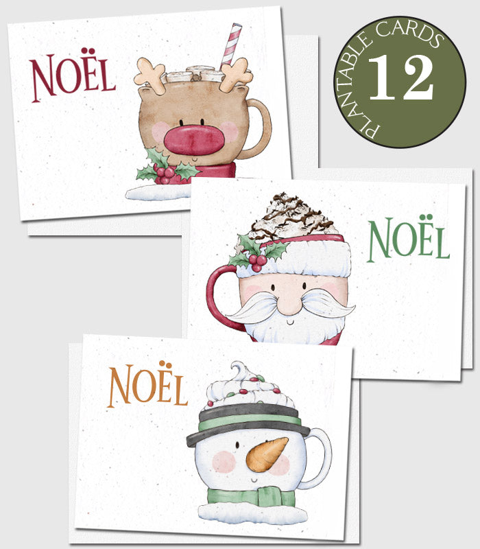Set of 12 Small Plantable Christmas Cards - Hot Chocolate