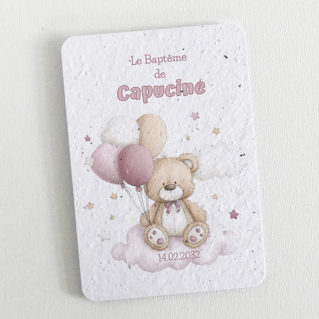 faire-part à planter baptême  nounours