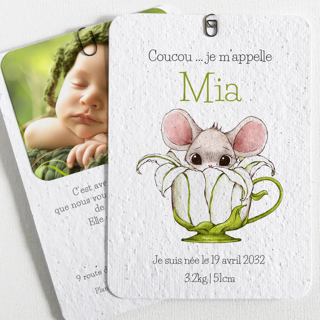 Faire-part de naissance écoresponsable papier ensemencé