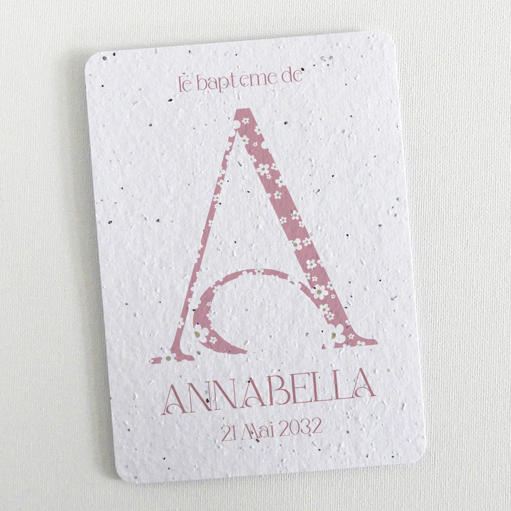 Faire-part de baptême écologique papier ensemencé