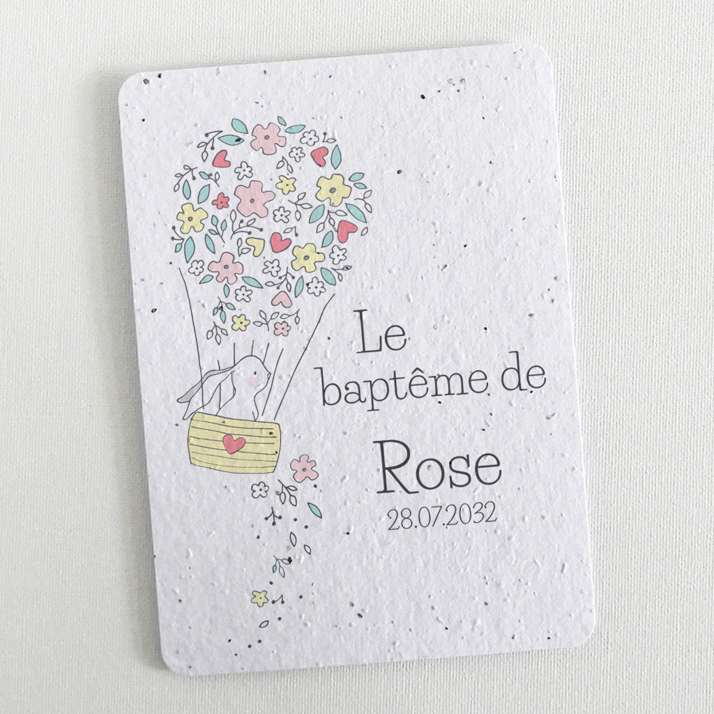 Faire-part de baptême écoresponsable papier ensemencé