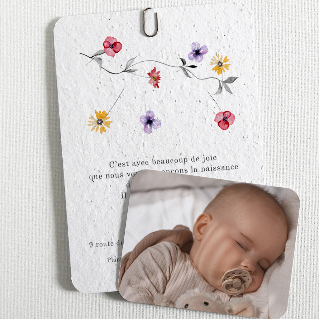 Faire-part de naissance papier ensemencé