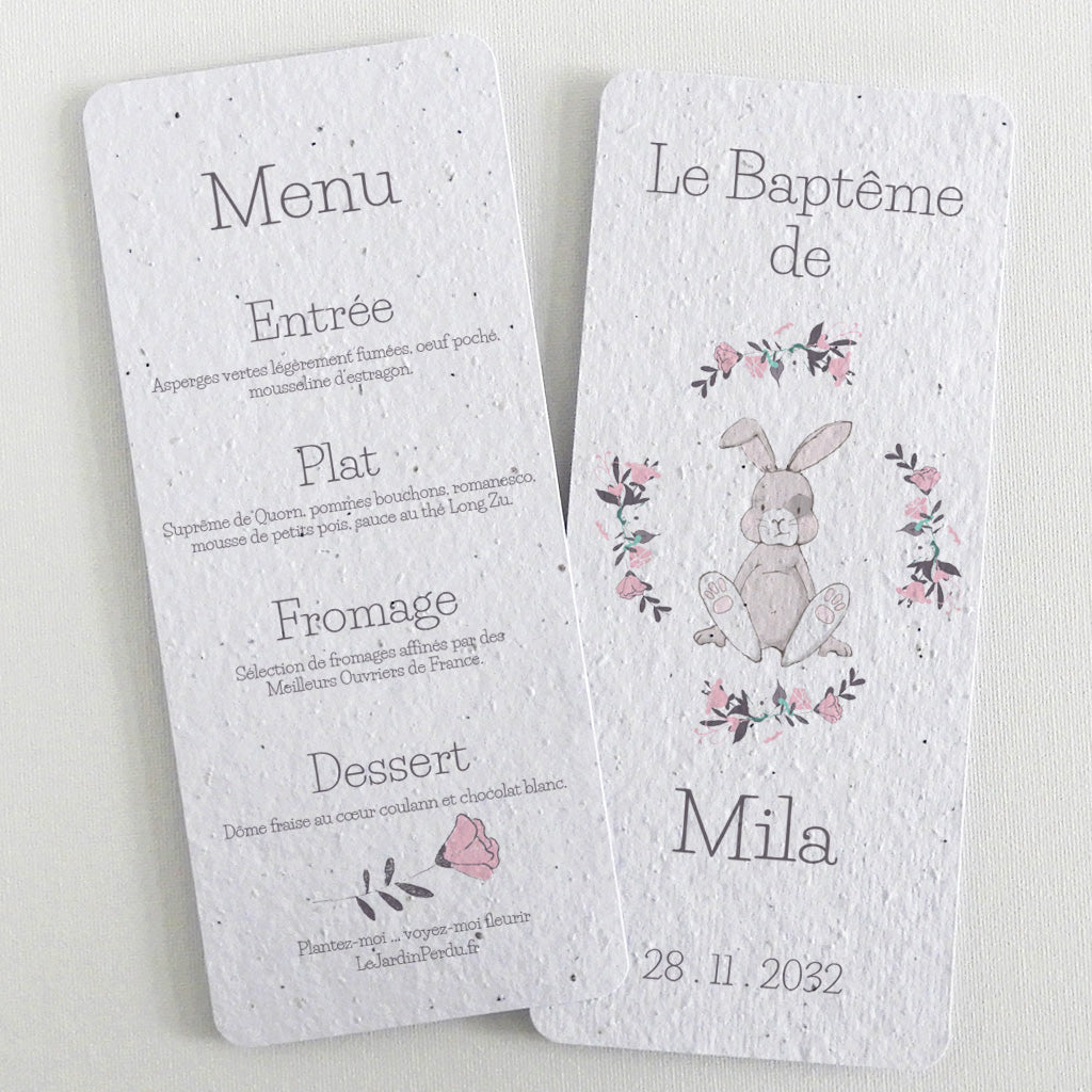 Menu baptême papier ensemencé