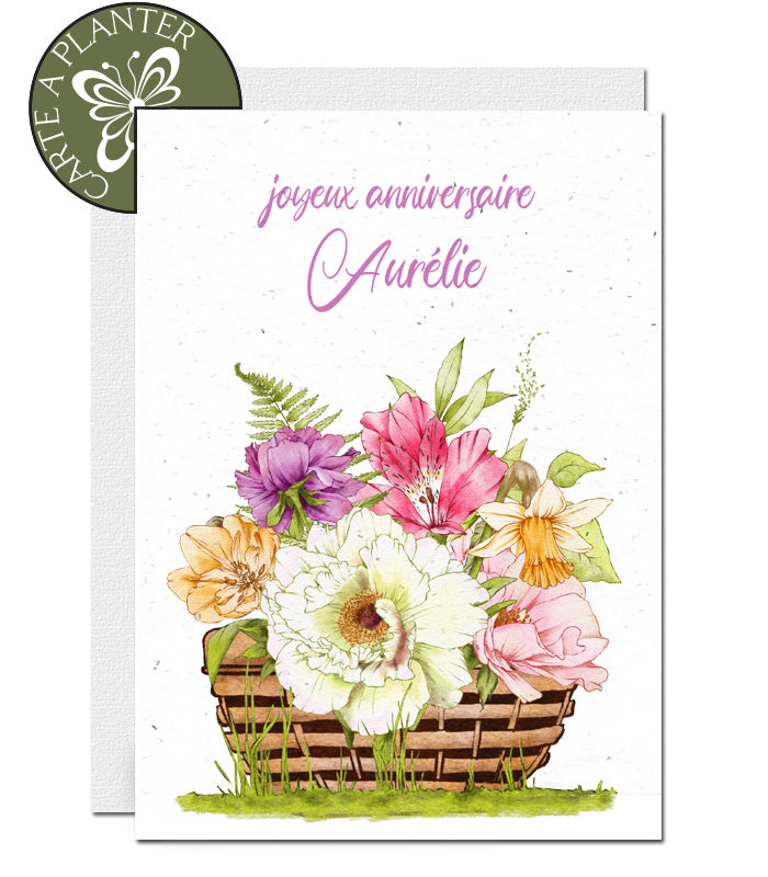 Carte à planter personnalisable corbeille fleurie
