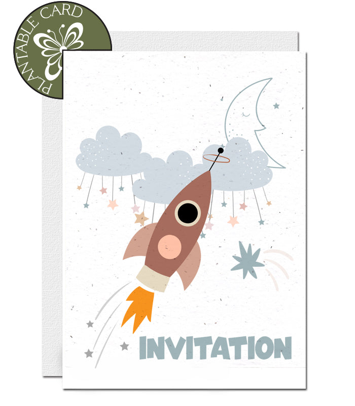 Plantable birthday invitation space ship