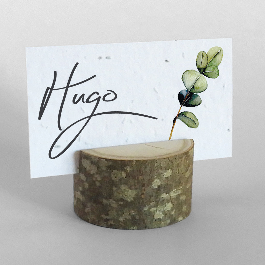 plantable name place cards with wood stand