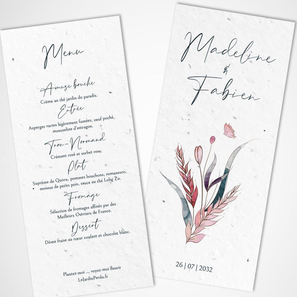carte menu de mariage ensemencé