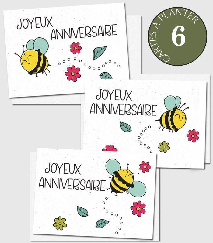 Cartes à planter anniversaire lot de 6 abeilles