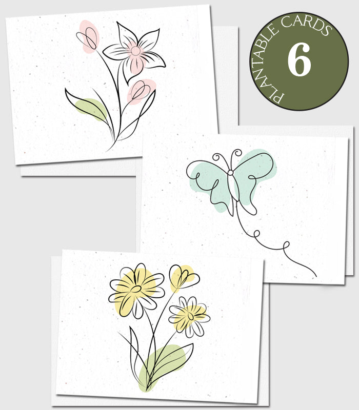 set of 6 plantable cards