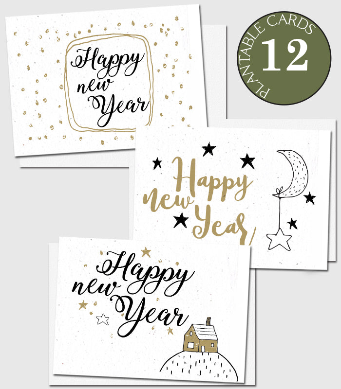 seed paper cards new year set 12