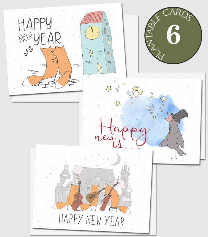 set 6 plantable cards new year